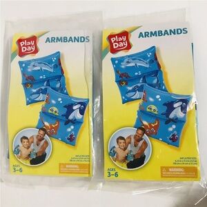 Lot Of 2 Play Day Inflatable Shark/Ray Printed Armbands in Blue Ages 3-6